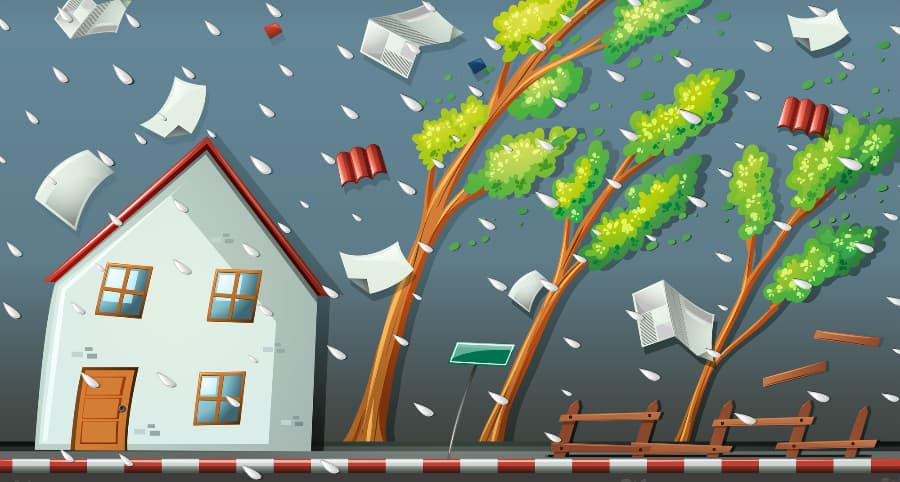 Representation of a storm affecting a home and surrounding environment